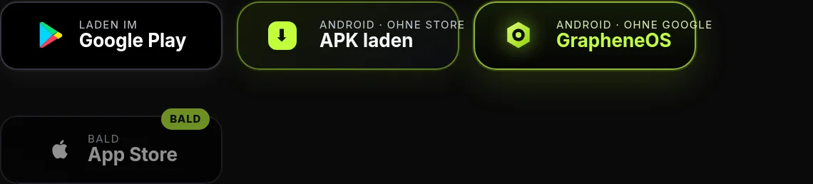 Google Play, direkte APK, GrapheneOS — und bald iOS.