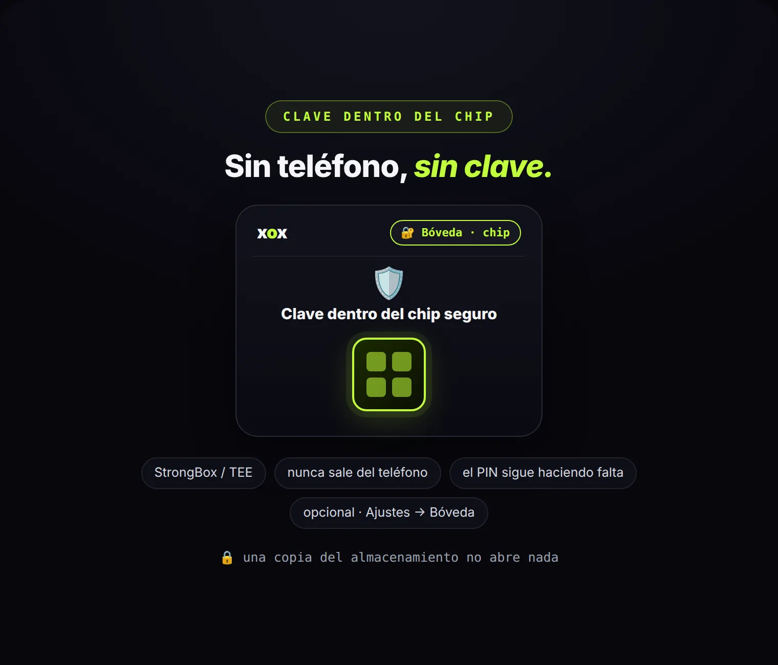 La clave de la bóveda puede vivir ahora dentro del chip seguro del teléfono. Una copia del almacenamiento no sirve sin este teléfono.