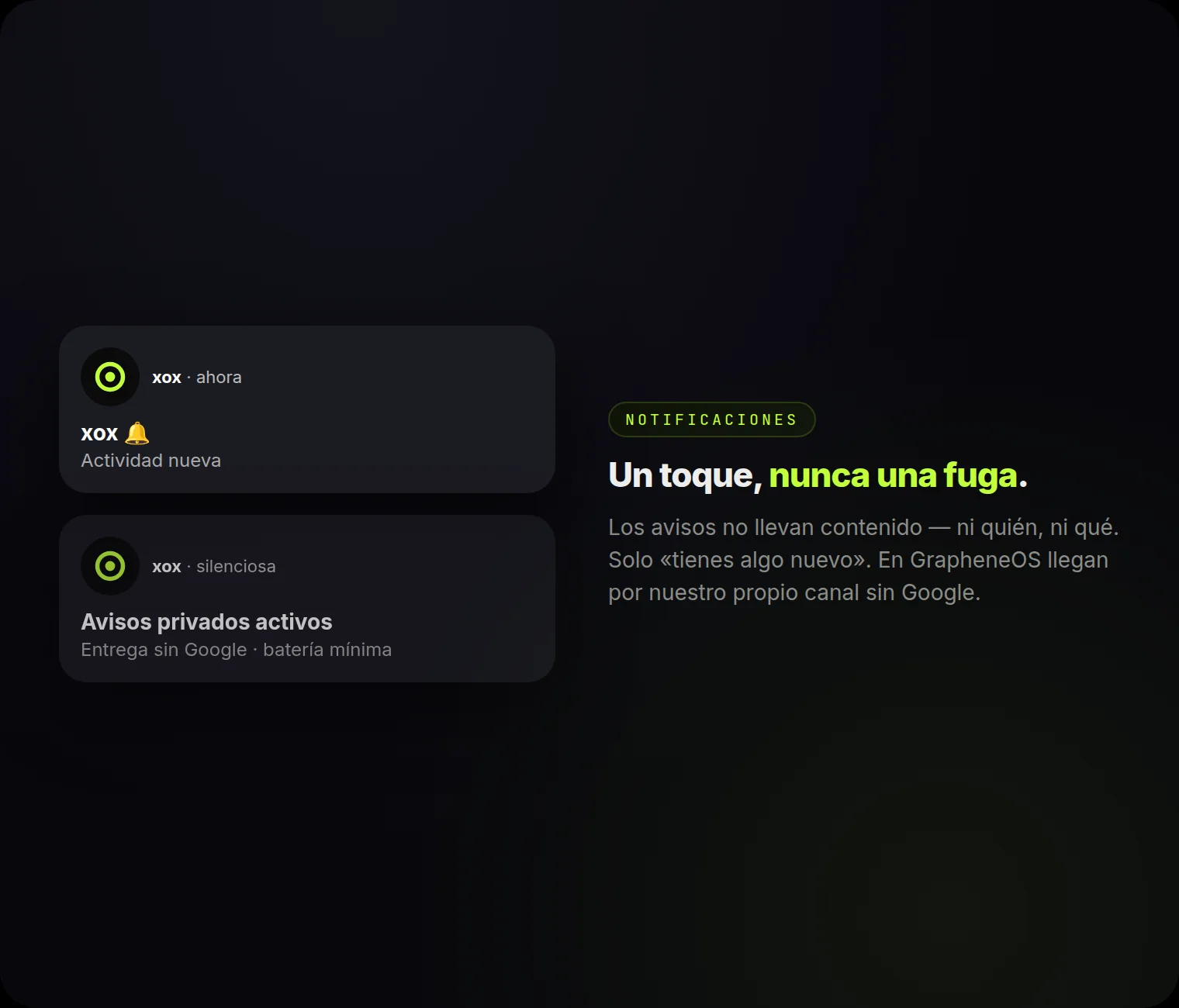 Avisos sin contenido: un toque que dice «algo nuevo» — nunca quién, nunca qué.