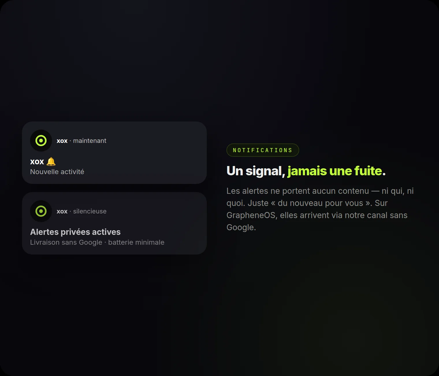 Alertes sans contenu : un signal qui dit « du nouveau » — jamais qui, jamais quoi.