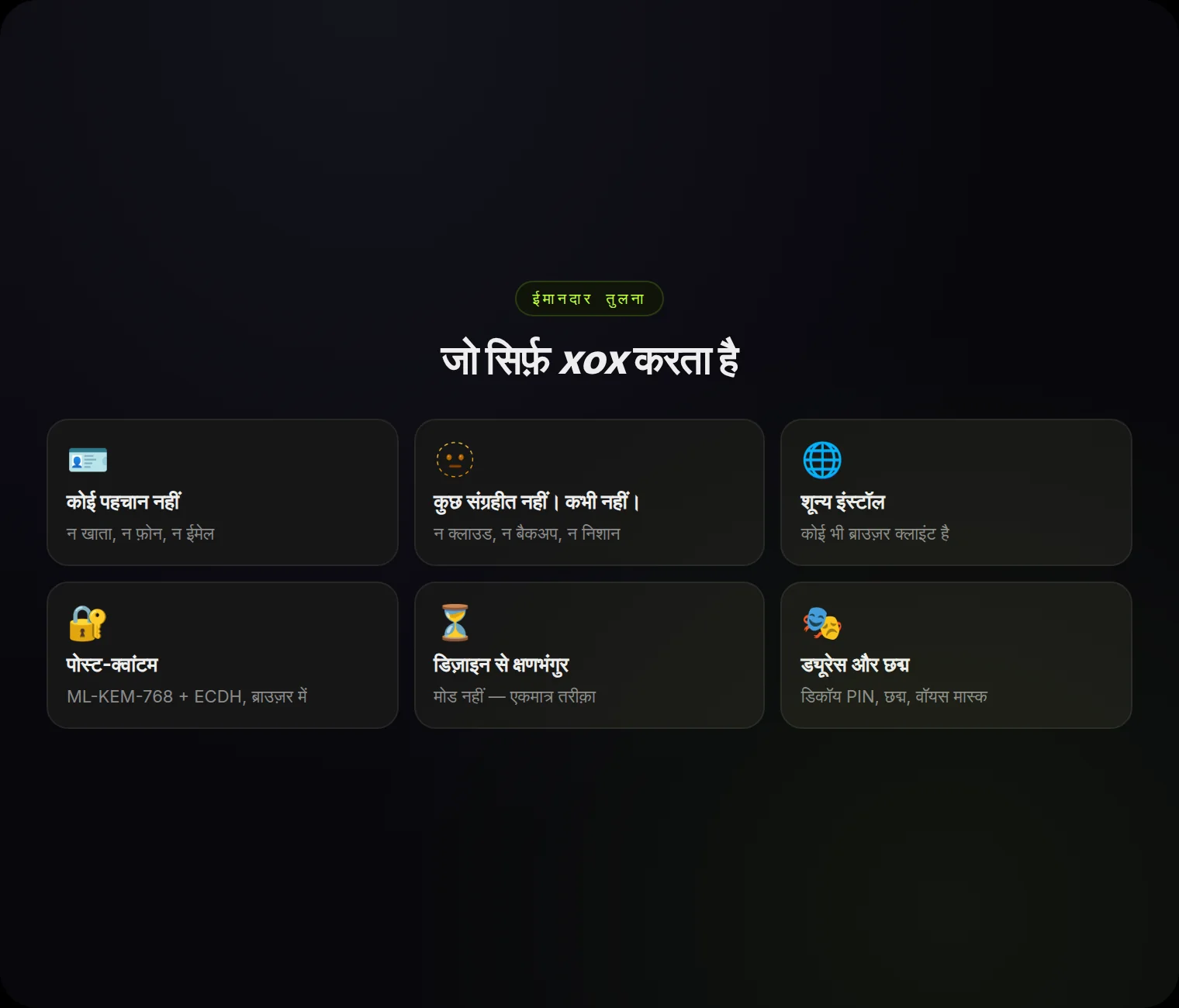 छह चीज़ें जो सिर्फ़ xox करता है — डिज़ाइन से, मोड के तौर पर नहीं।