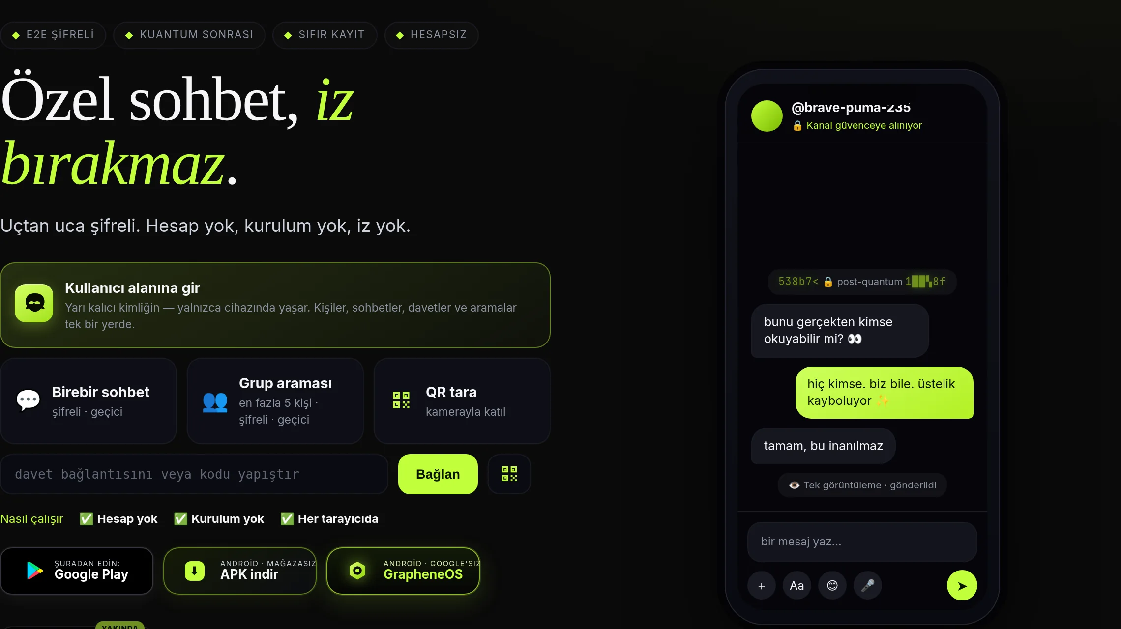 xox ana ekranı: kullanıcı alanı, birebir sohbet, grup araması, QR ve davet kutusu.