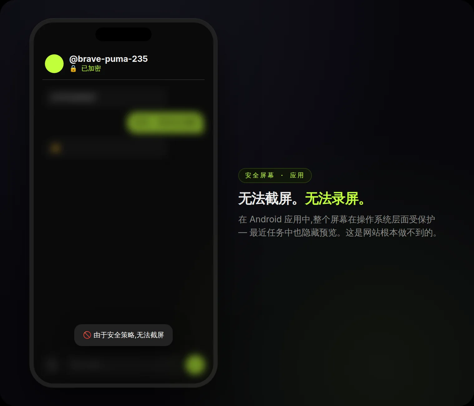 应用内安全屏幕:系统级阻止截屏与录屏。