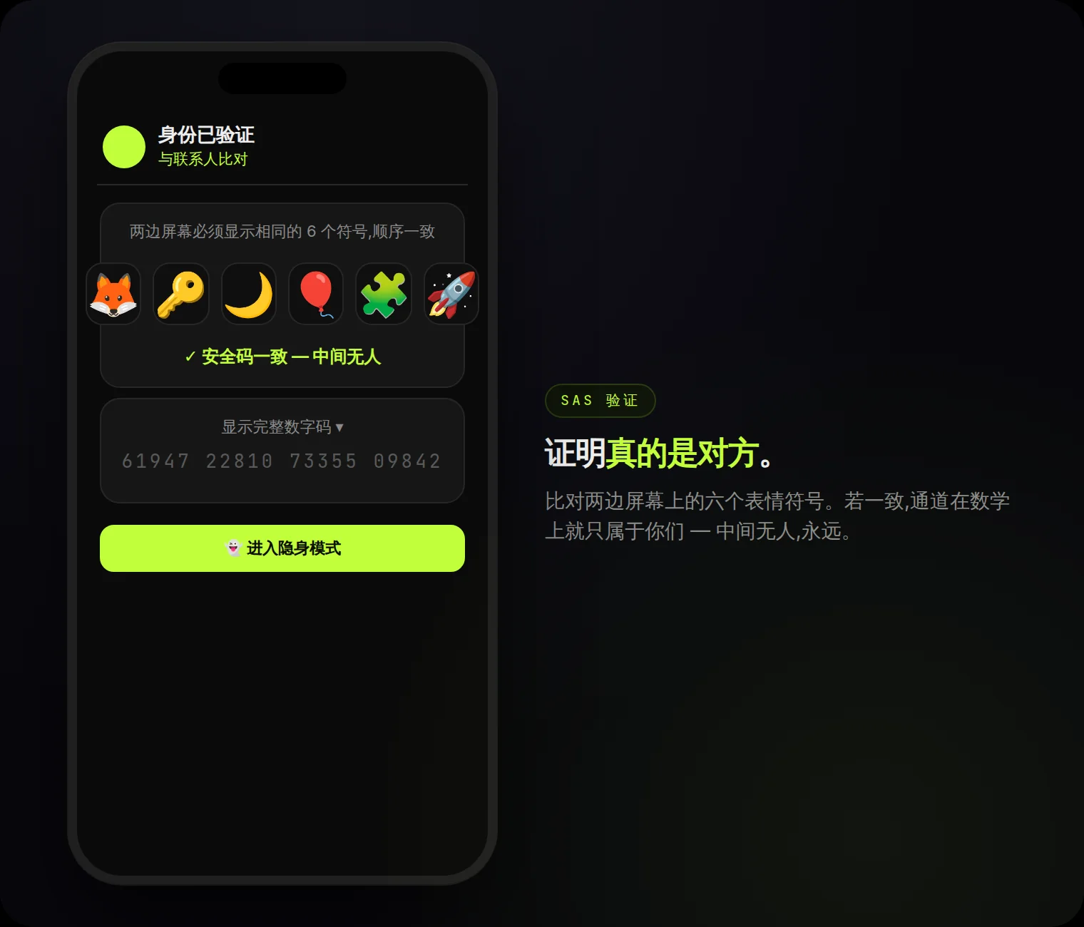 身份验证:两边屏幕必须一致的六个表情符号 — 中间无人。